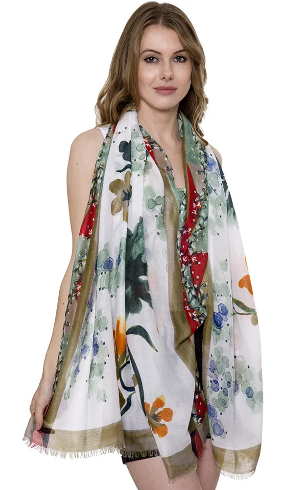 JS1303 Soft Floral Print Oblong Scarf with short trim