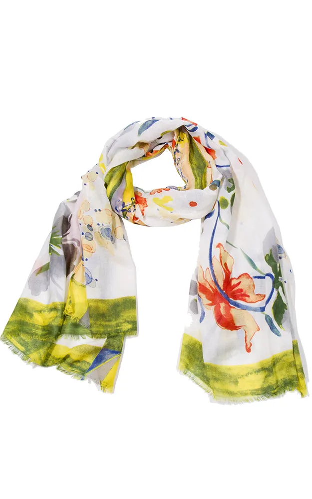 JS1303 Soft Floral Print Oblong Scarf with short trim