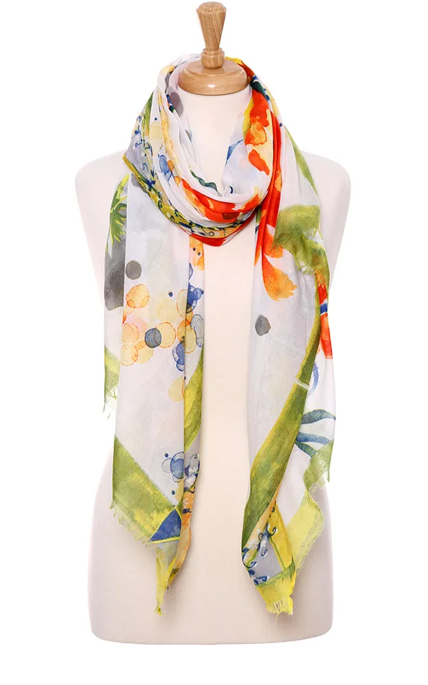 JS1303 Soft Floral Print Oblong Scarf with short trim