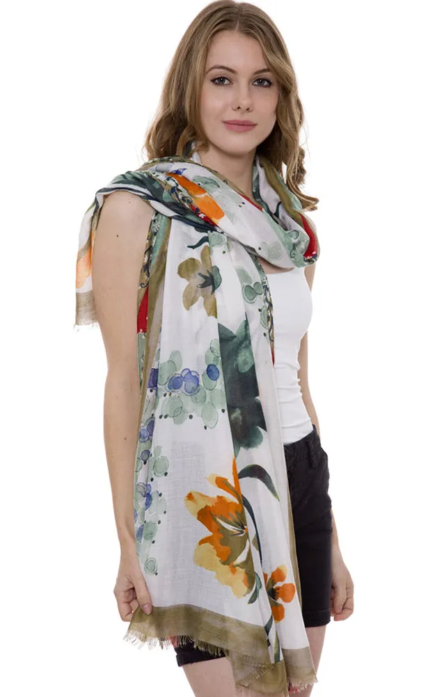 JS1303 Soft Floral Print Oblong Scarf with short trim