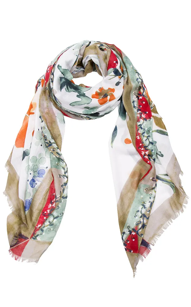 JS1303 Soft Floral Print Oblong Scarf with short trim