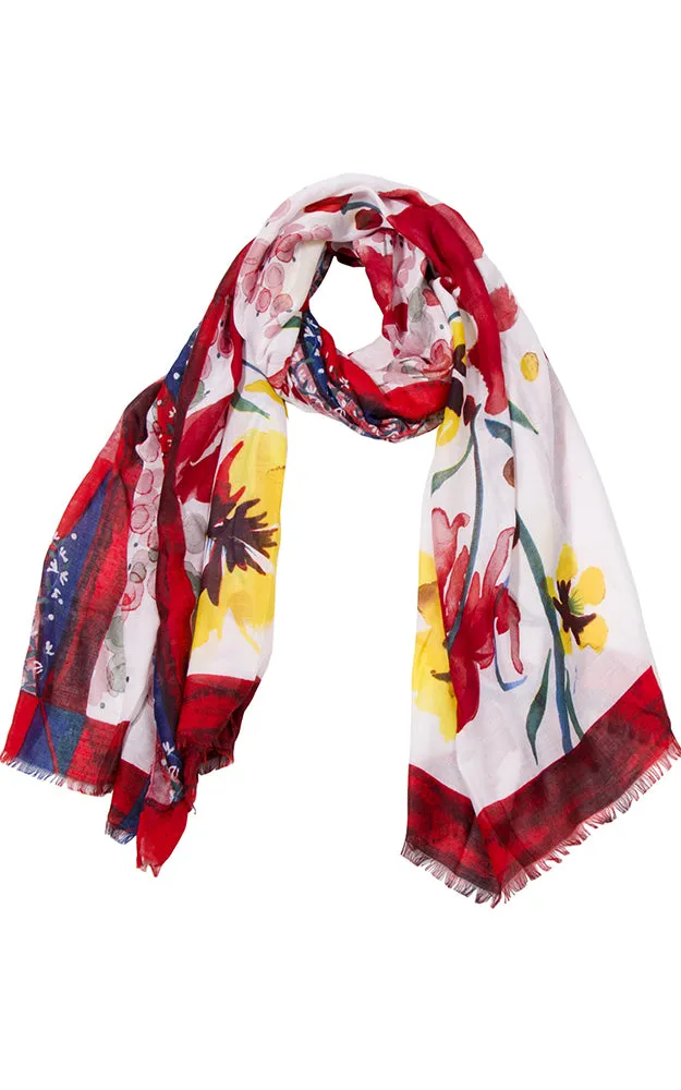 JS1303 Soft Floral Print Oblong Scarf with short trim