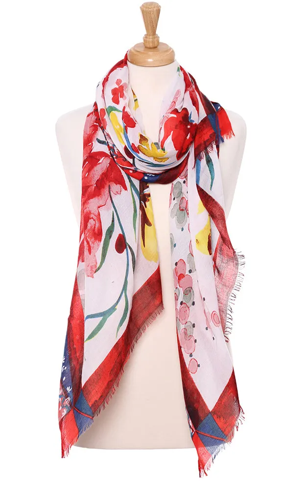 JS1303 Soft Floral Print Oblong Scarf with short trim