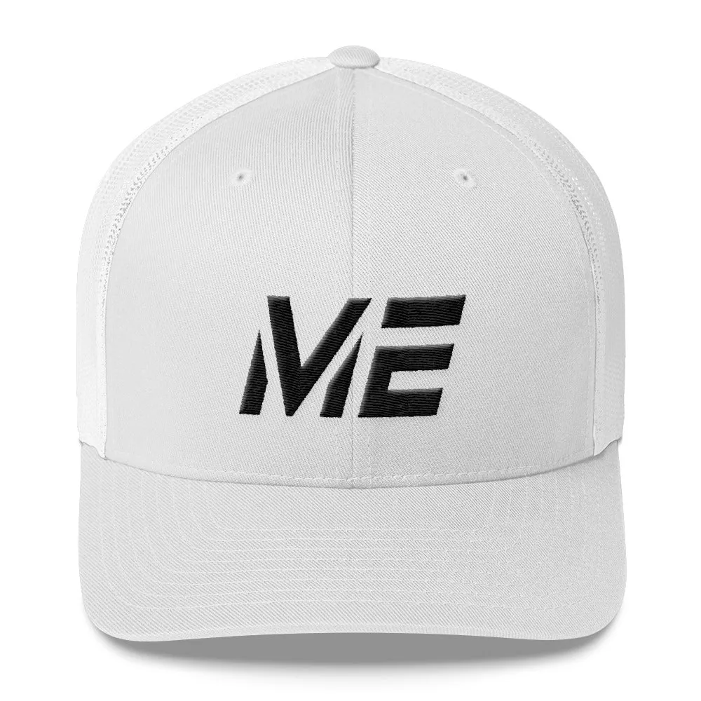 Maine - Mesh Back Trucker Cap - Black Embroidery - ME - Many Hat Color Options Available