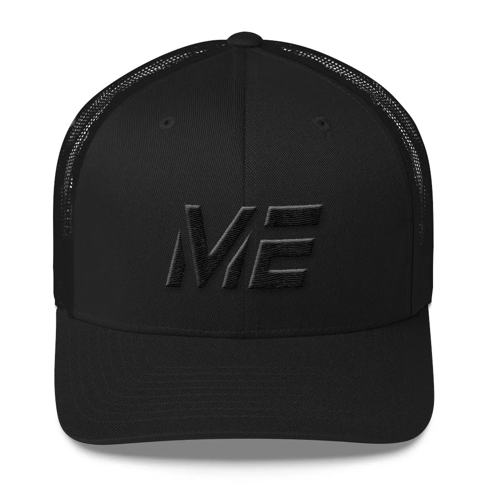 Maine - Mesh Back Trucker Cap - Black Embroidery - ME - Many Hat Color Options Available