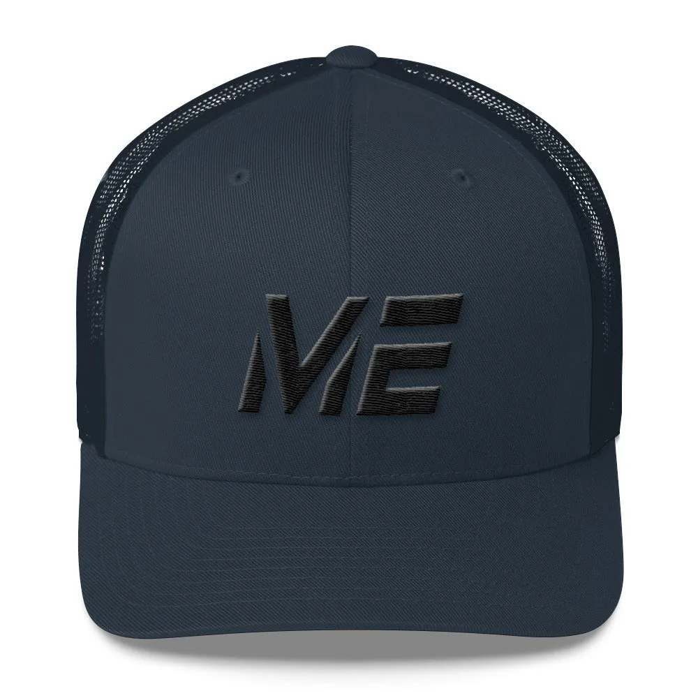 Maine - Mesh Back Trucker Cap - Black Embroidery - ME - Many Hat Color Options Available