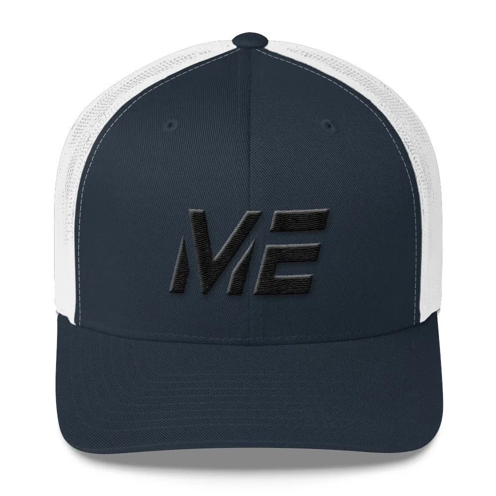 Maine - Mesh Back Trucker Cap - Black Embroidery - ME - Many Hat Color Options Available