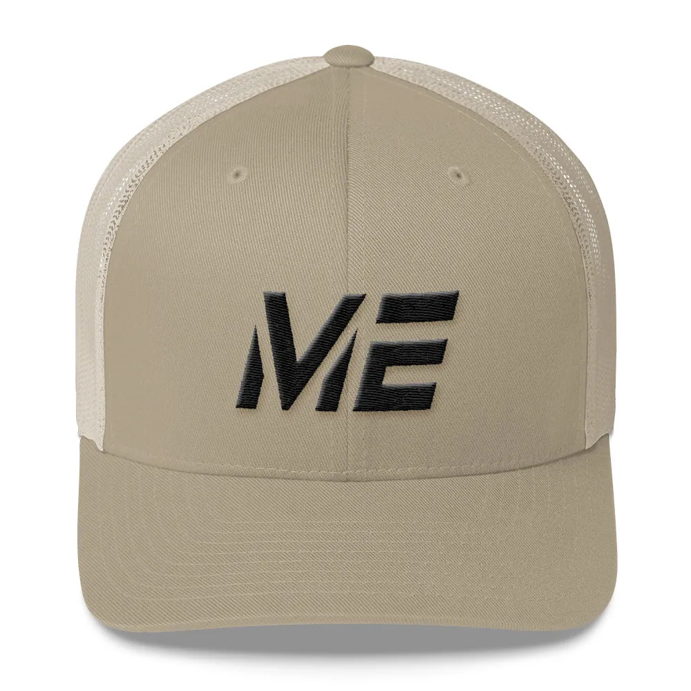 Maine - Mesh Back Trucker Cap - Black Embroidery - ME - Many Hat Color Options Available