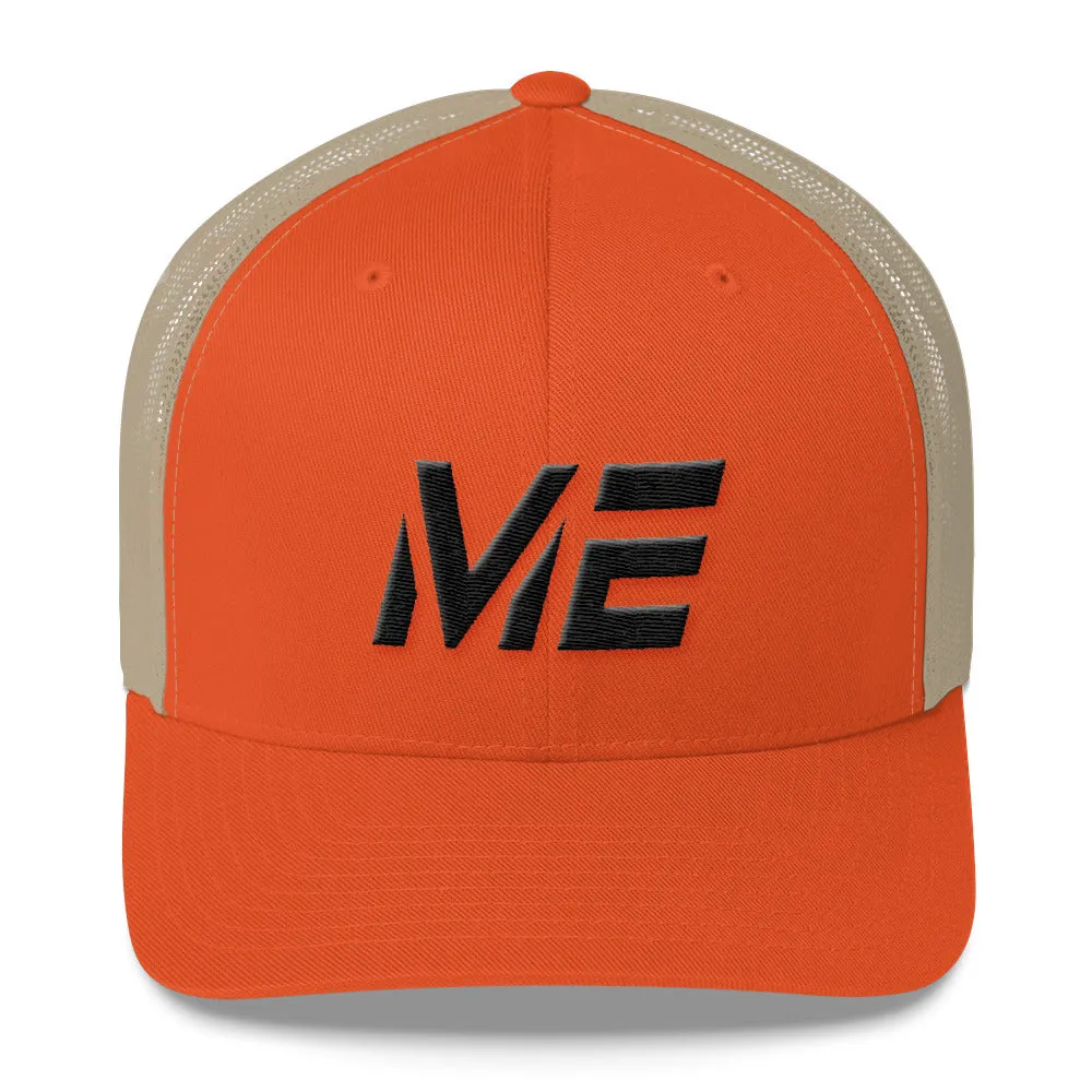 Maine - Mesh Back Trucker Cap - Black Embroidery - ME - Many Hat Color Options Available