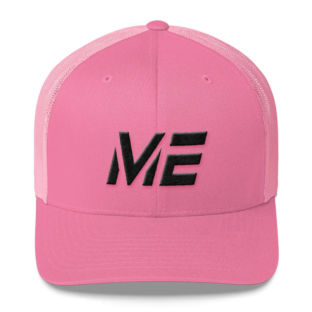 Maine - Mesh Back Trucker Cap - Black Embroidery - ME - Many Hat Color Options Available