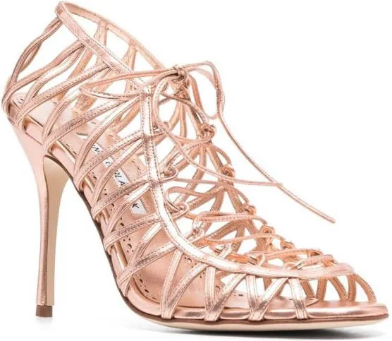 Manolo Blahnik Hamza 100mm strappy metallic sandals Pink