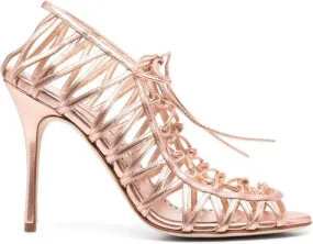 Manolo Blahnik Hamza 100mm strappy metallic sandals Pink