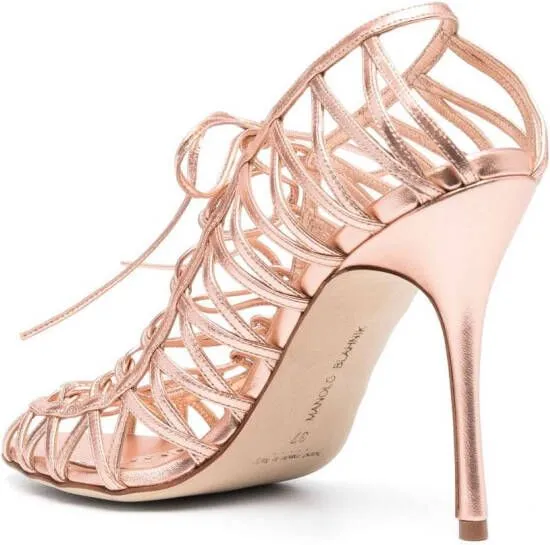 Manolo Blahnik Hamza 100mm strappy metallic sandals Pink