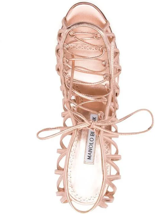 Manolo Blahnik Hamza 100mm strappy metallic sandals Pink