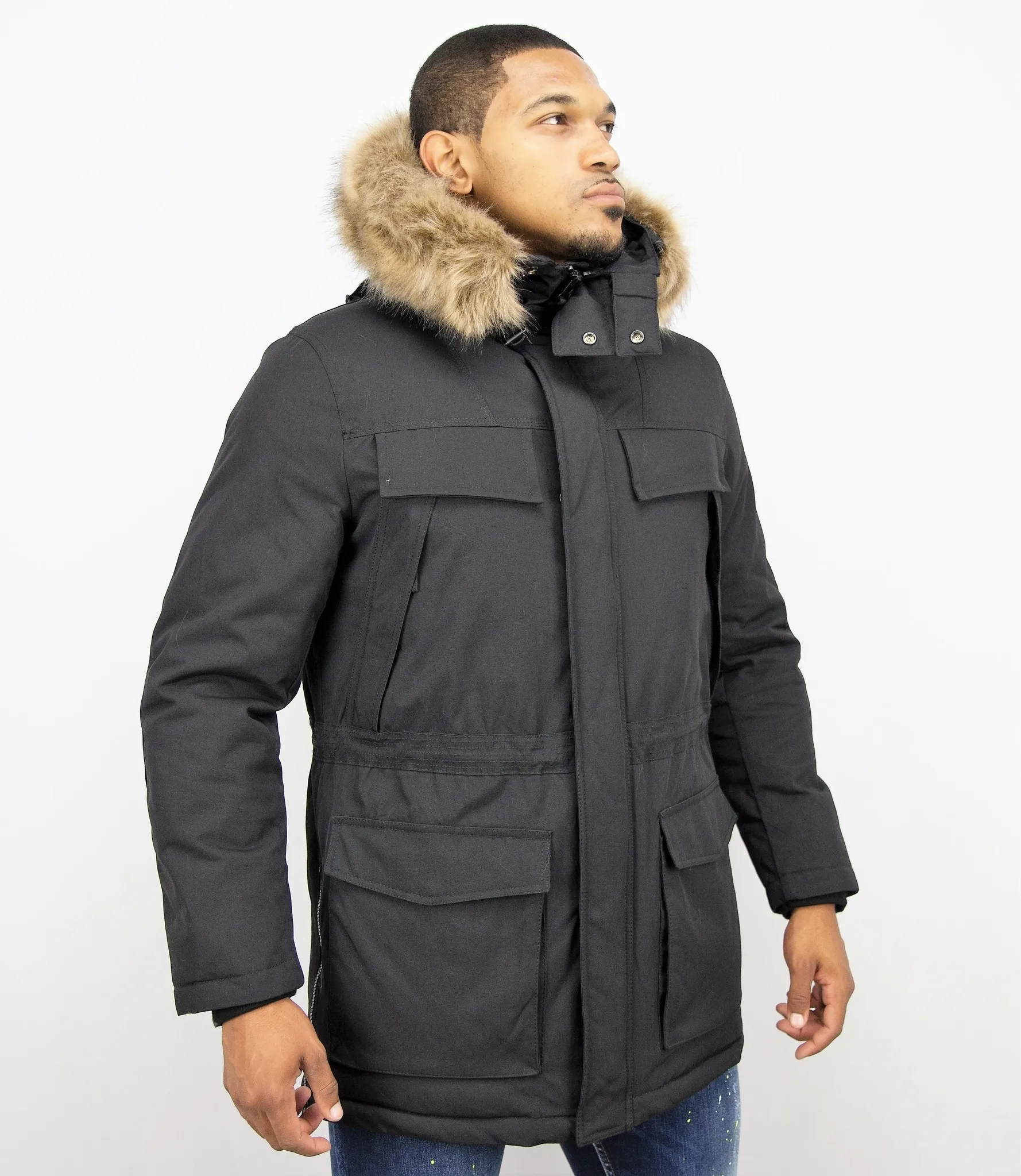 Men Long Winter Coat Parka Black |