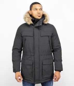 Men Long Winter Coat Parka Black |