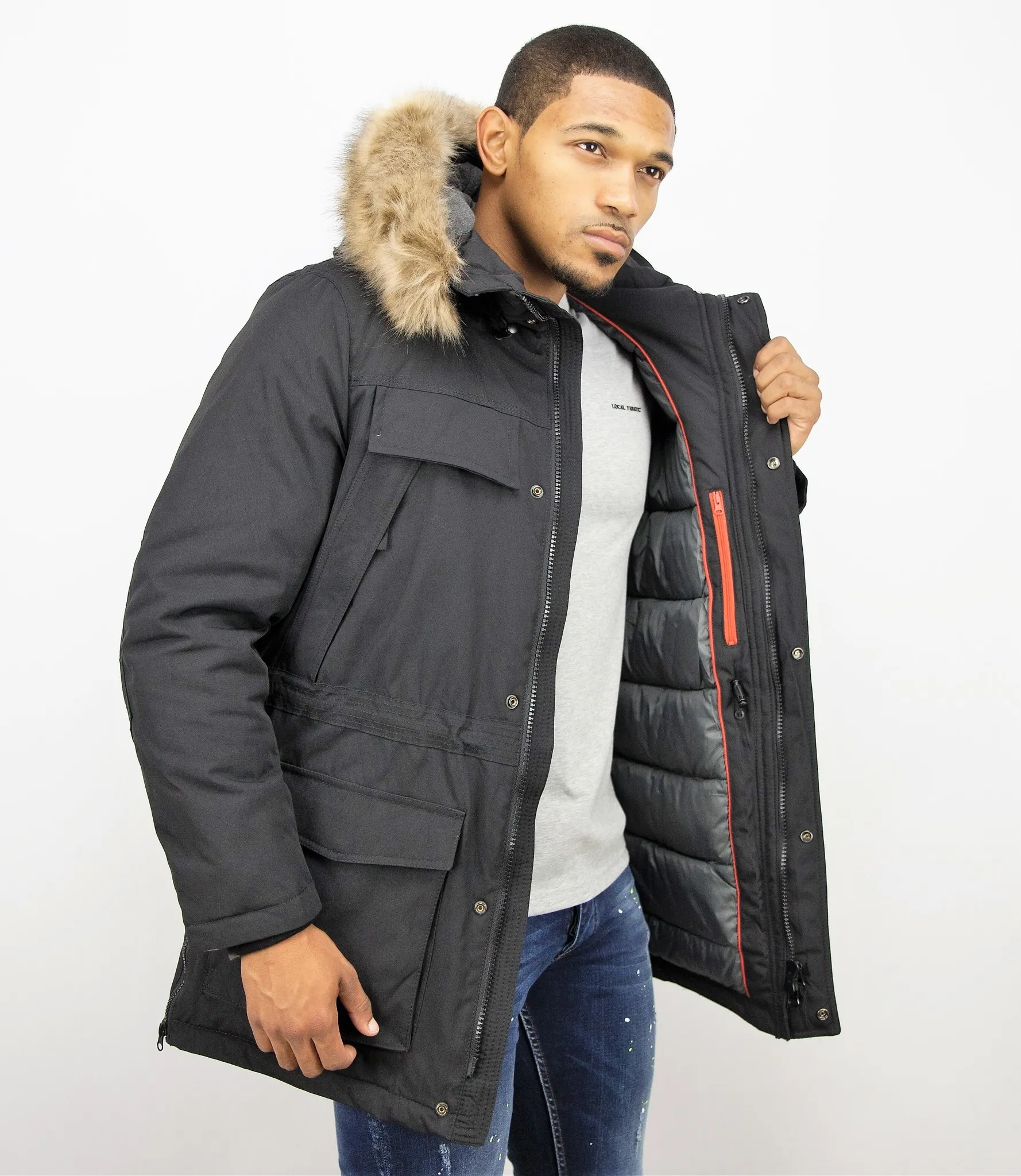 Men Long Winter Coat Parka Black |