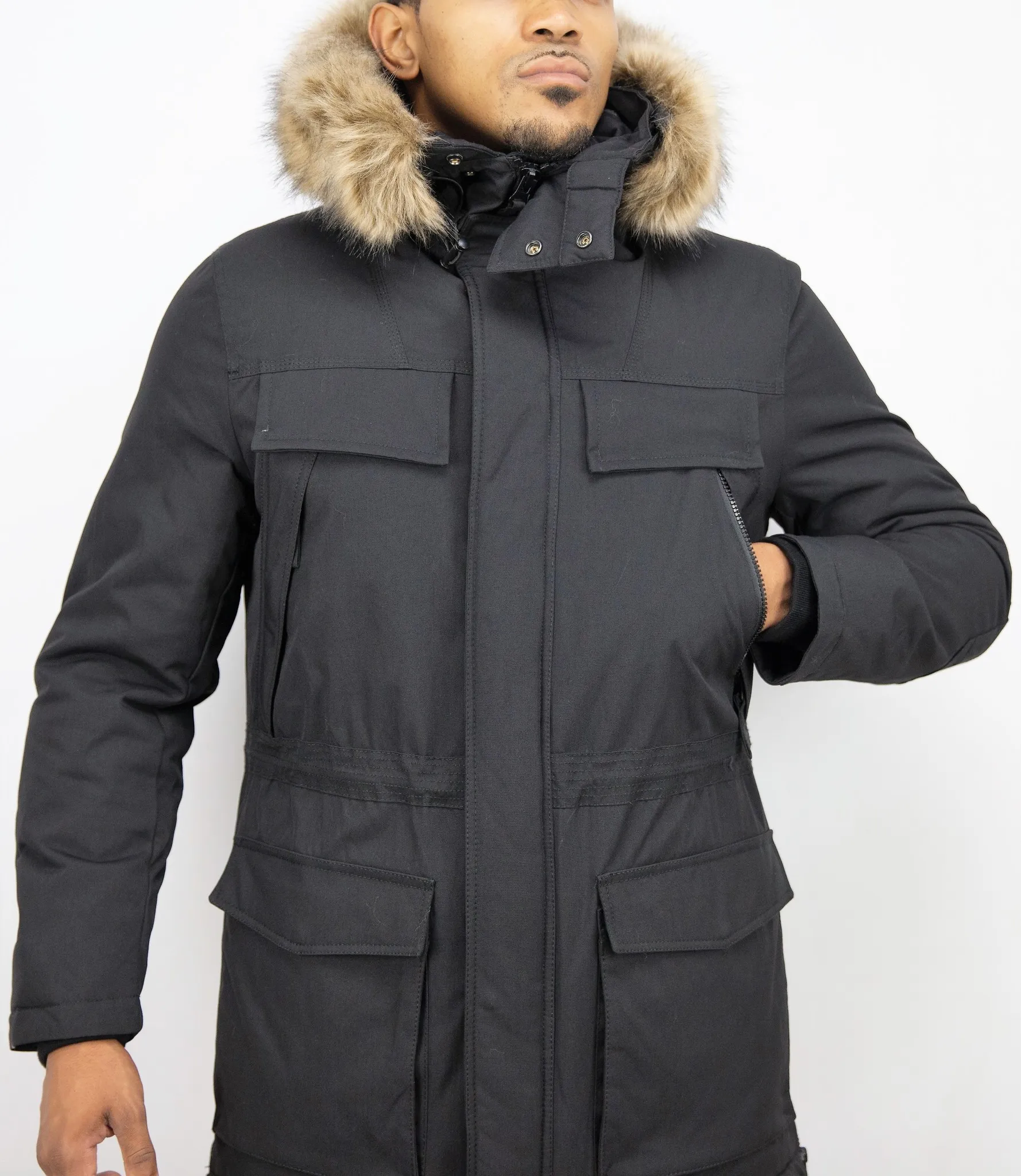 Men Long Winter Coat Parka Black |