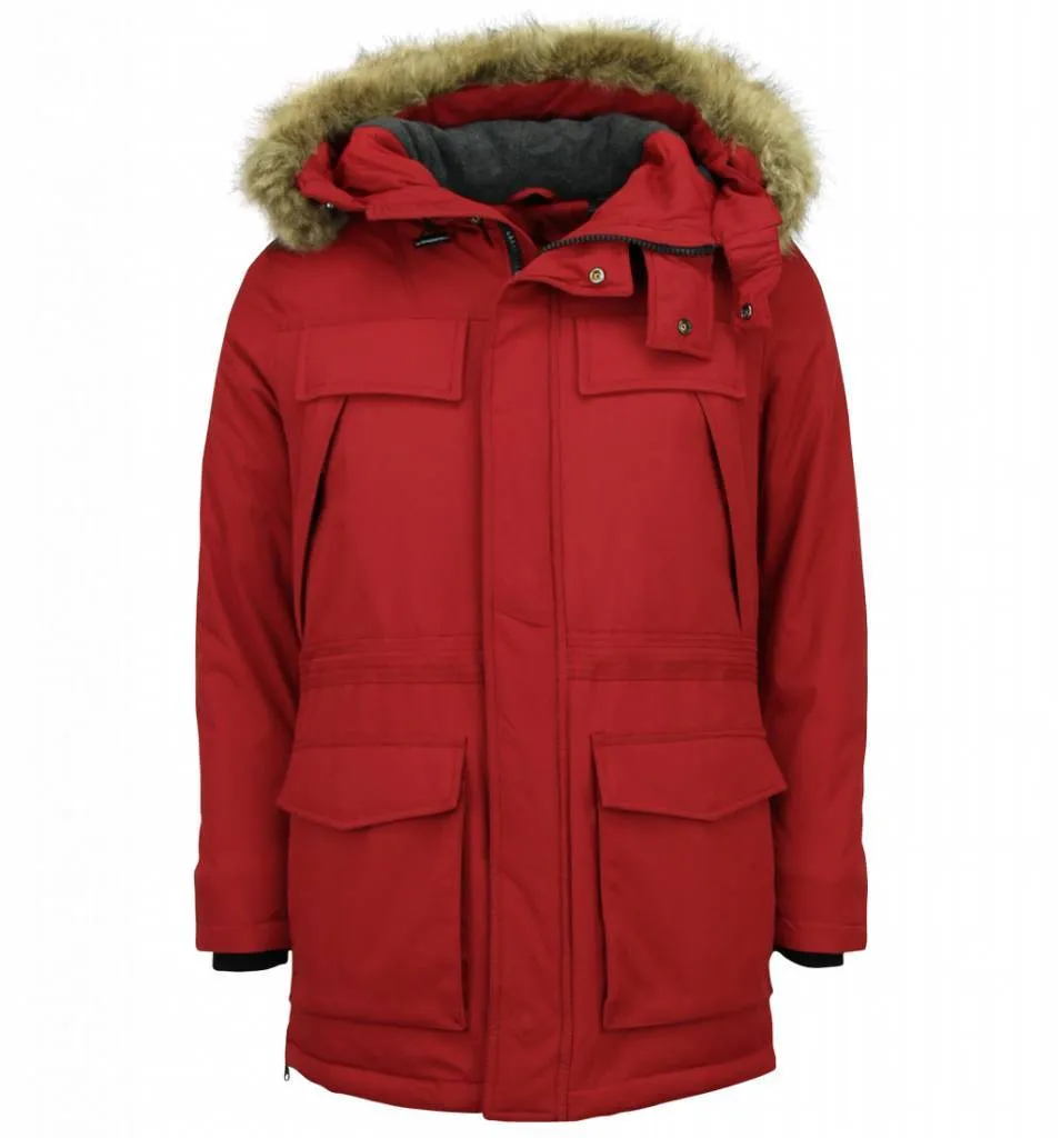 Men Long Winter Coat Parka Red |