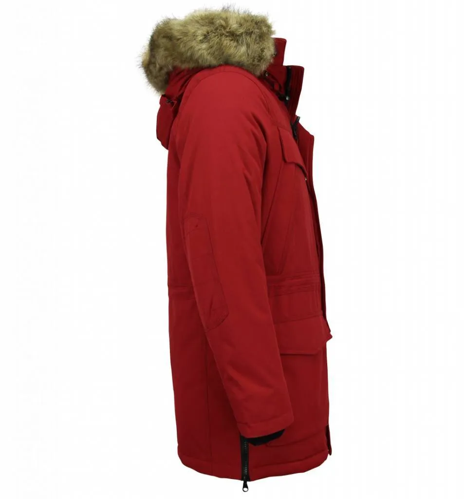 Men Long Winter Coat Parka Red |