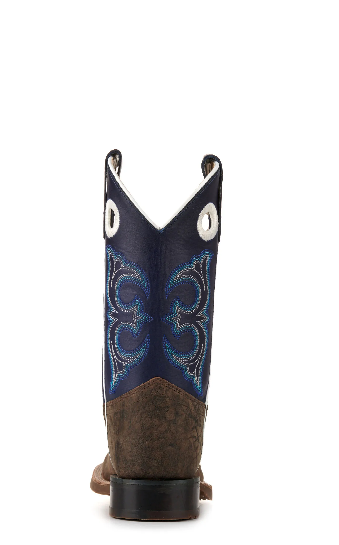 Old West Kids Dark Brown and Blue Wide Square Toe Cowboy Boots