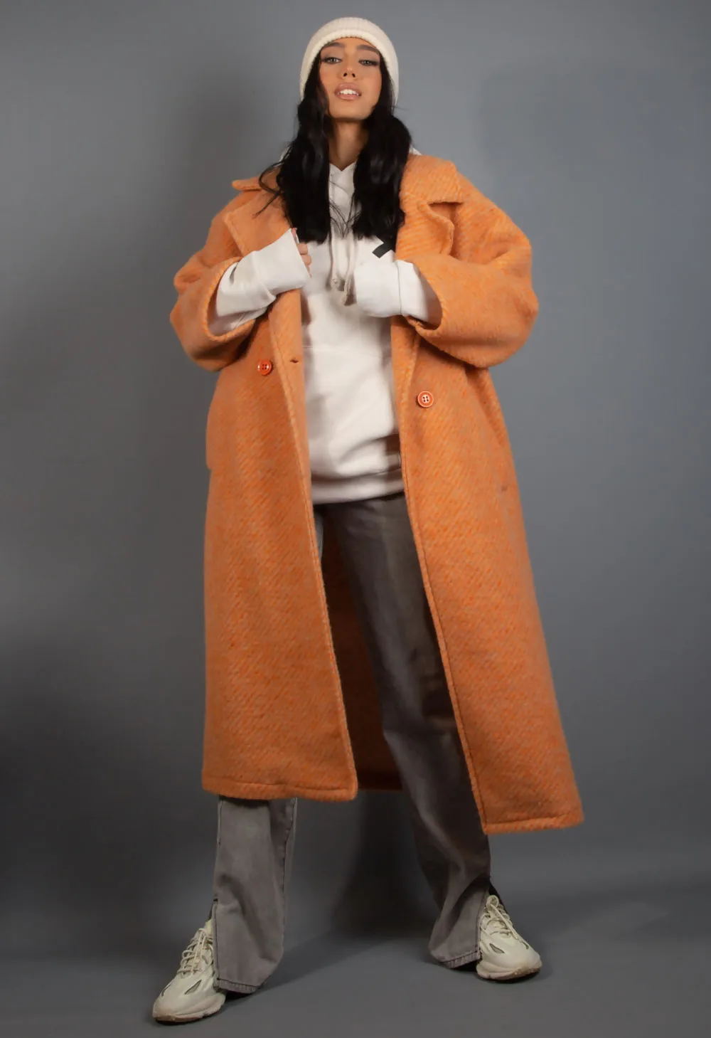 Orange Wool Blend Longline Duster Coat