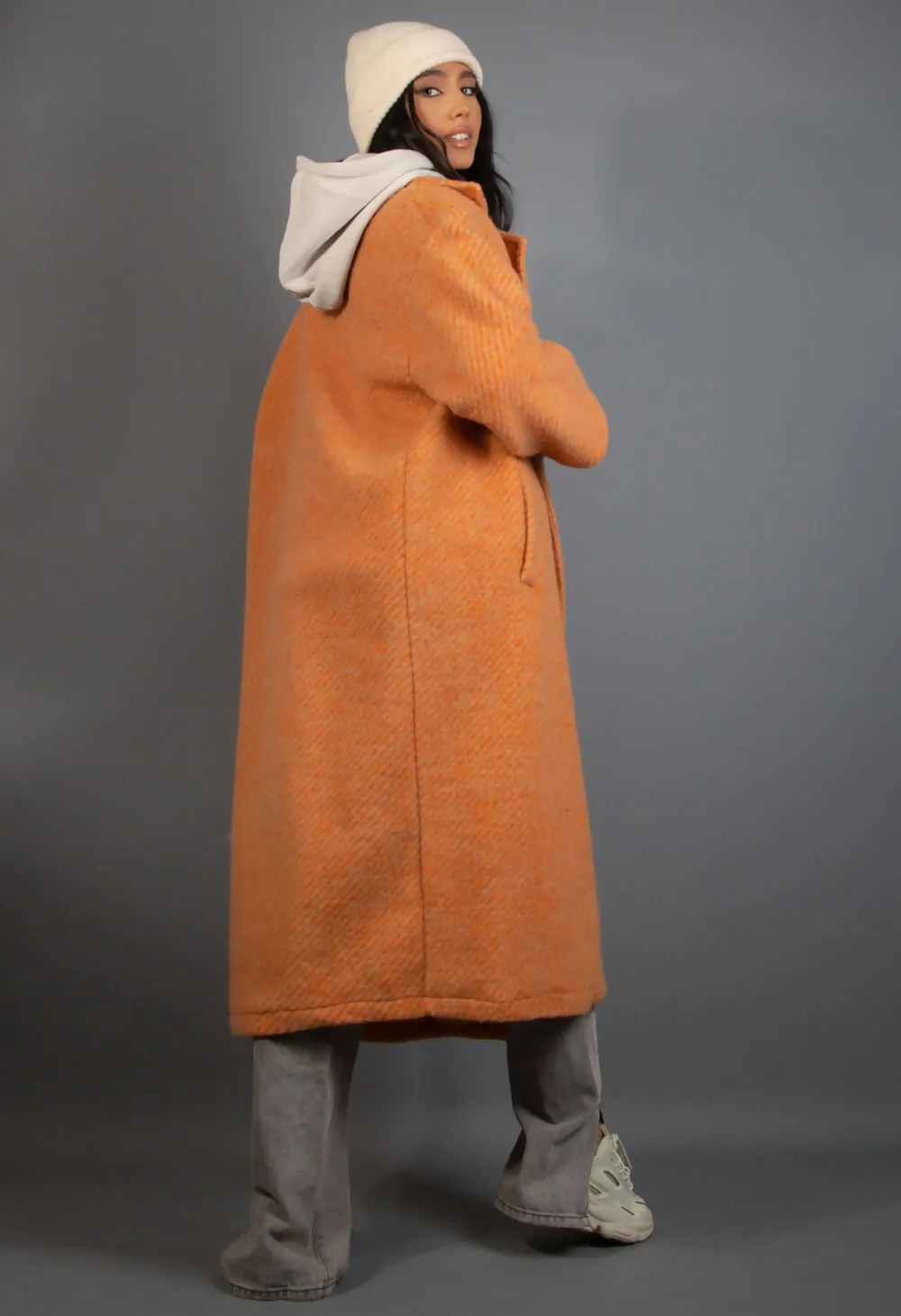 Orange Wool Blend Longline Duster Coat