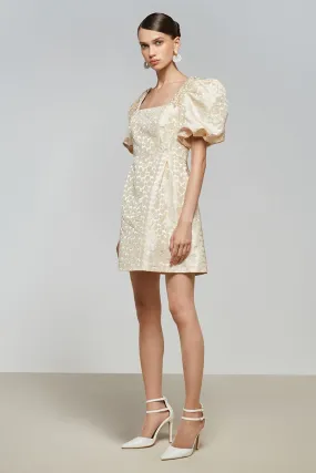 Puffed Sleeves Jacquard Dress