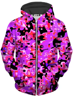 Purple Red and Black Rave Camo Melt Unisex Zip-Up Hoodie