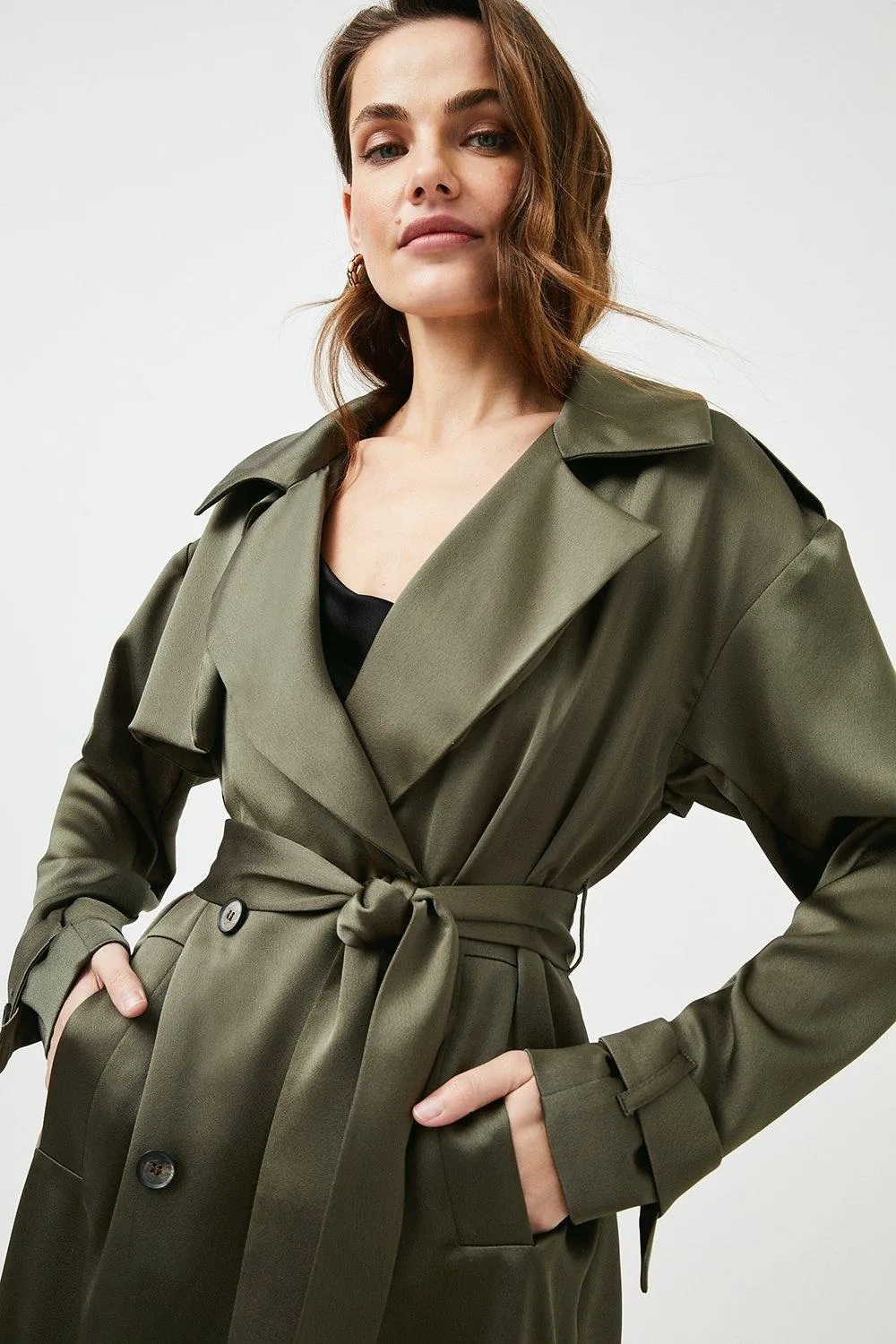 Satin Crepe Trench Coat | Karen Millen