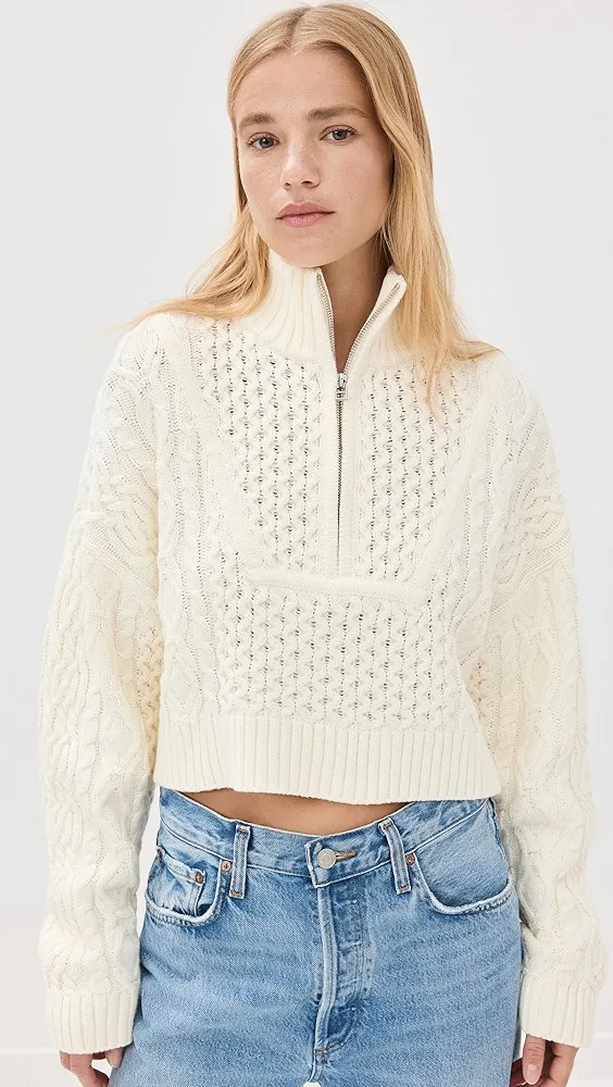 STAUD   Cropped Hampton Sweater 