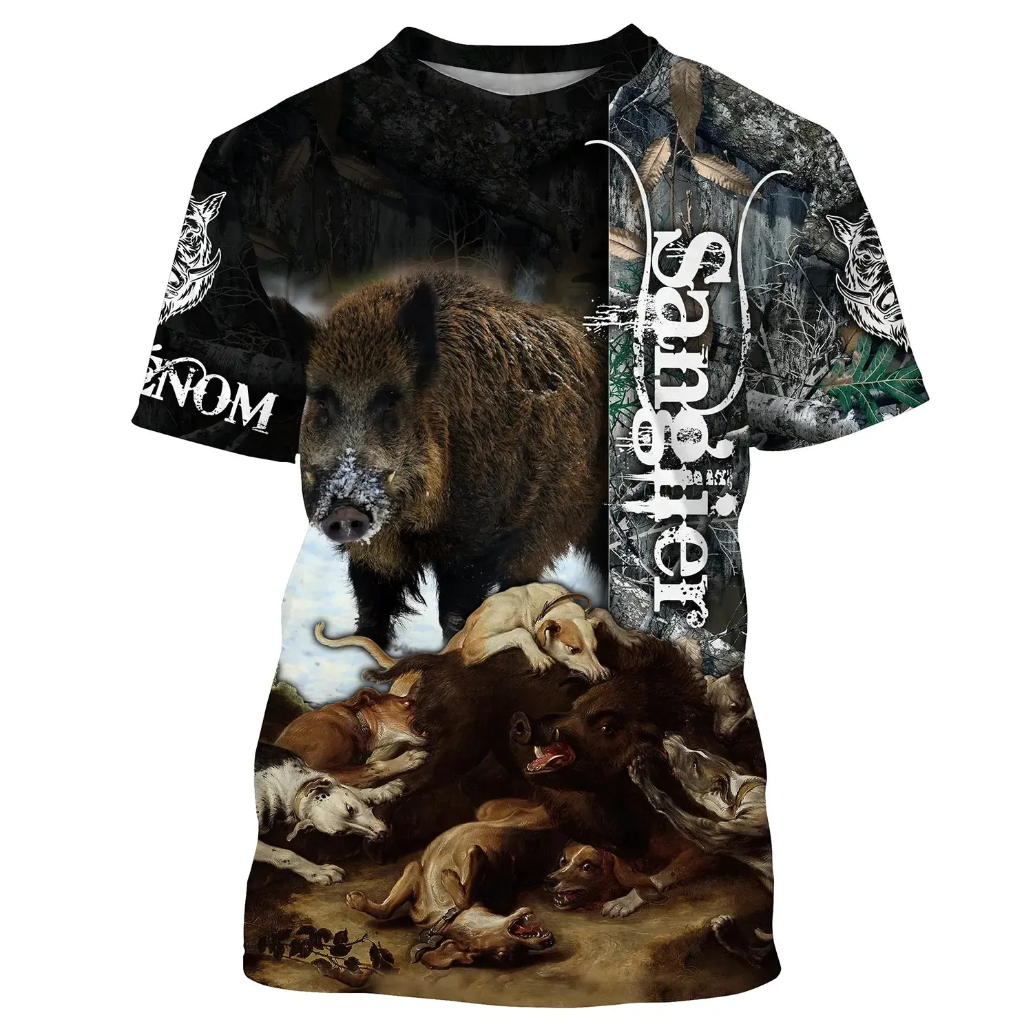 T-shirt Camouflage De Chasse, Chasse Aux Sangliers, Chasse à Courre, Chien De Chasse - CT05092227