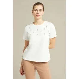 T-shirt con ricamo floreale donna Bianco