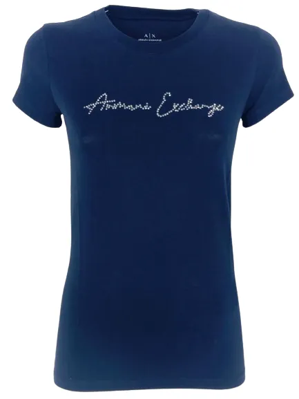 T-SHIRT DONNA BLU CON LOGO FRONTALE