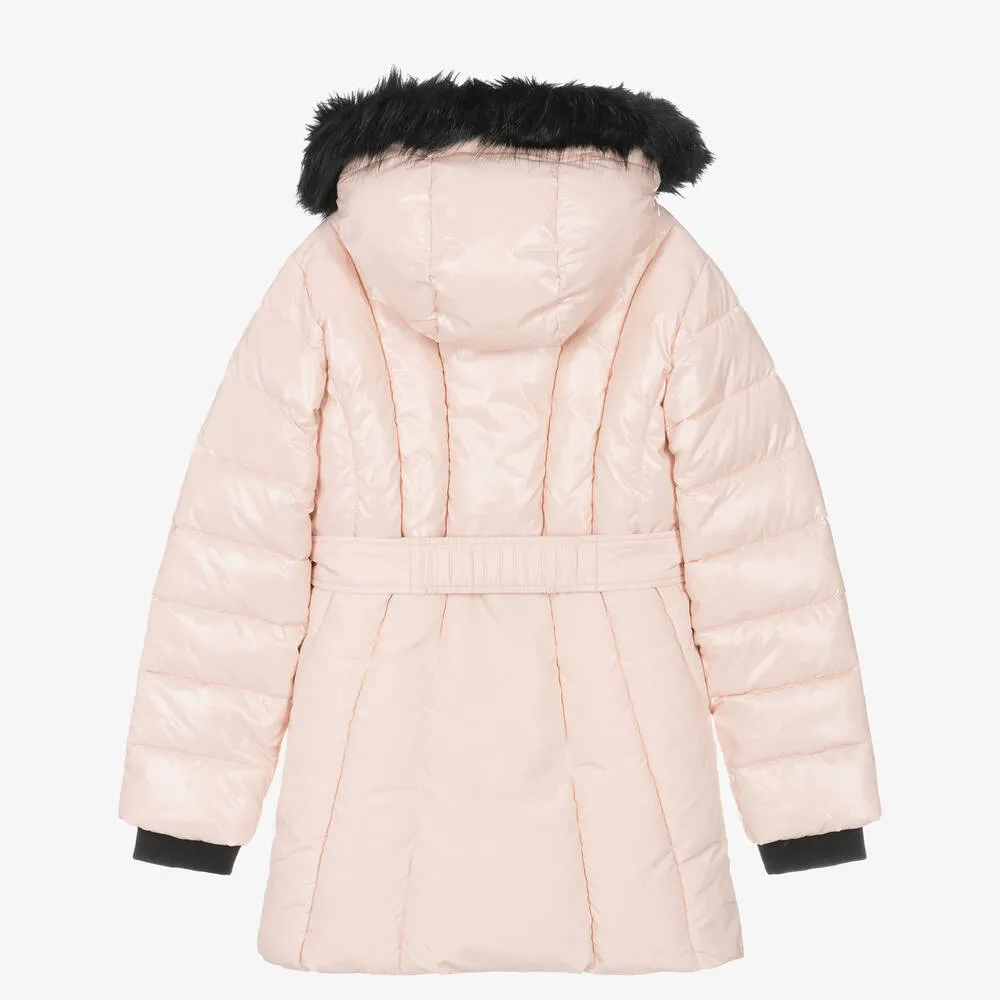 Teen Girls Pink Belted Puffer Coat