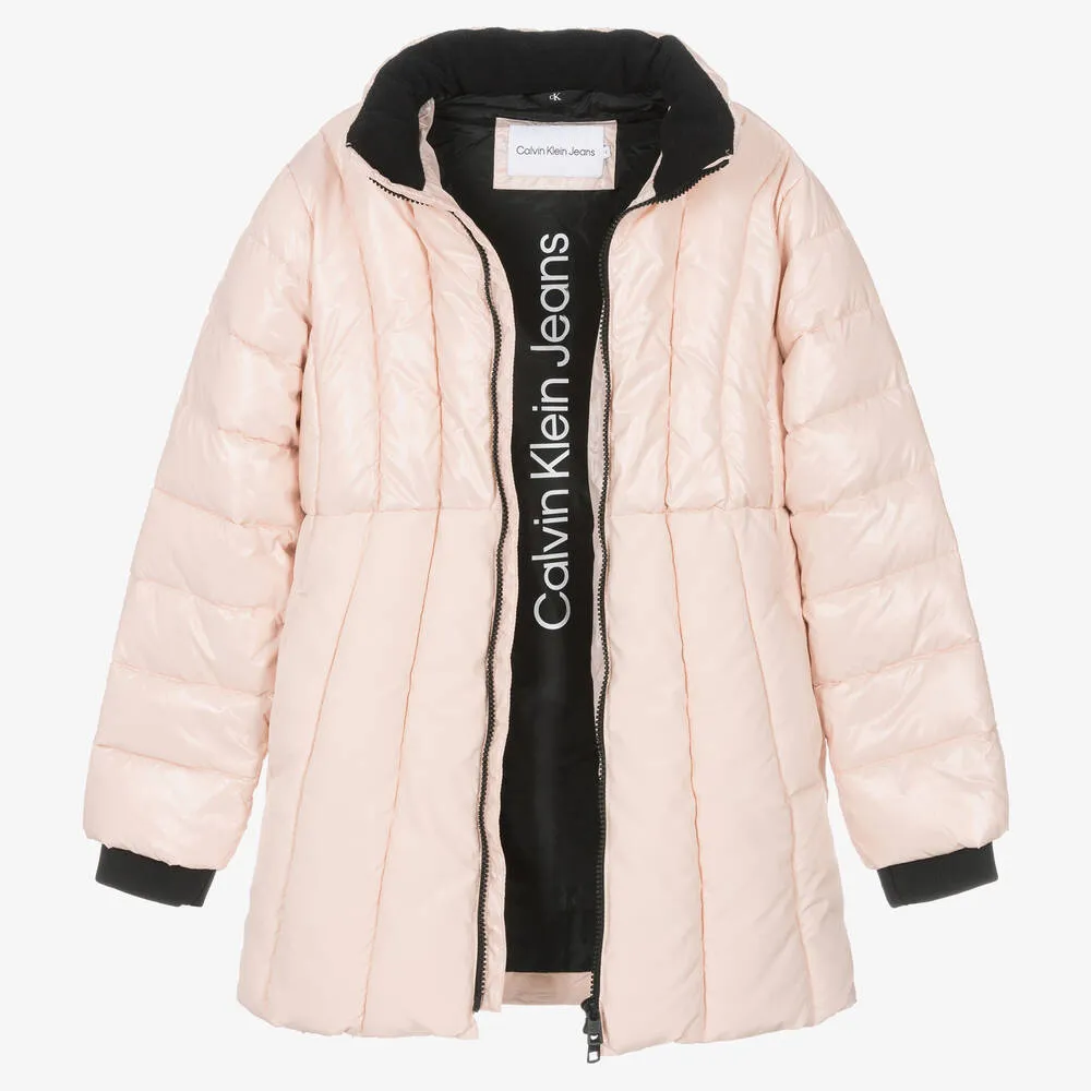 Teen Girls Pink Belted Puffer Coat