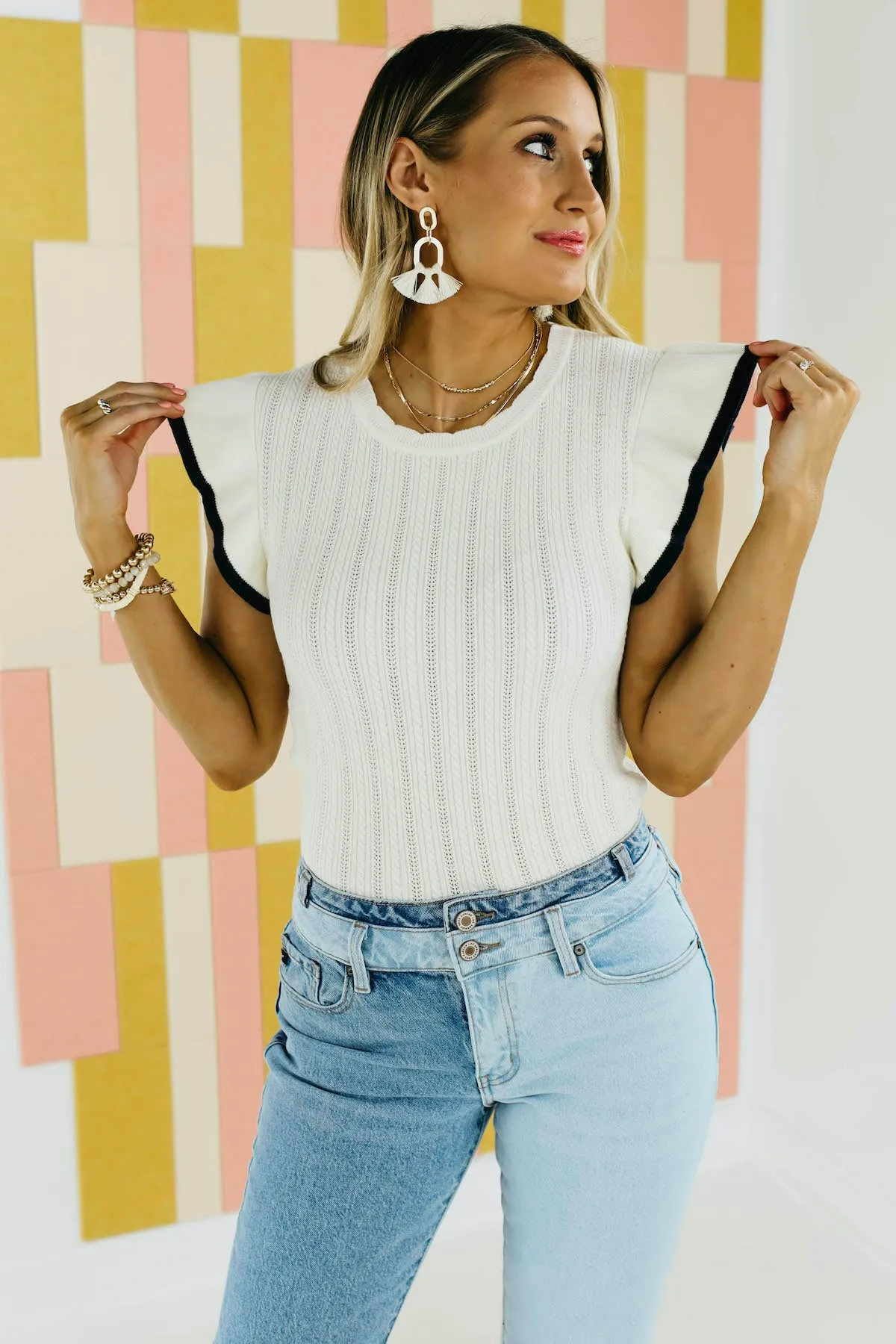 The Everleigh Ruffle Sleeve Sweater Top - FINAL SALE