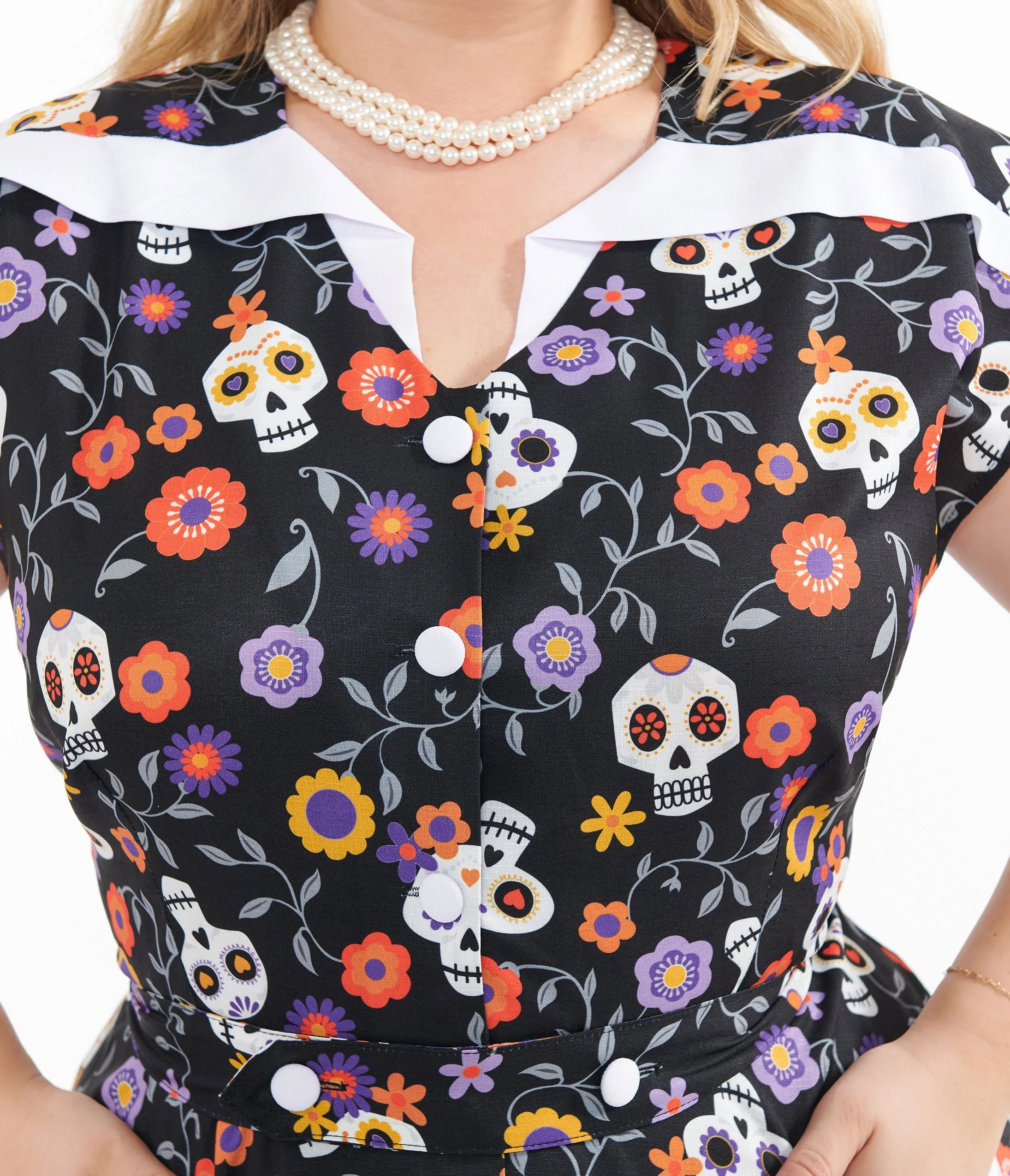 Unique Vintage Plus Size Sugar Skulls Hedda Swing Dress