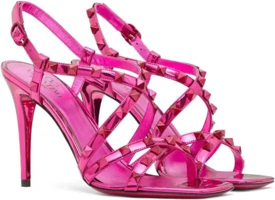 Valentino Garavani Rockstud 100mm mirrored sandals Pink