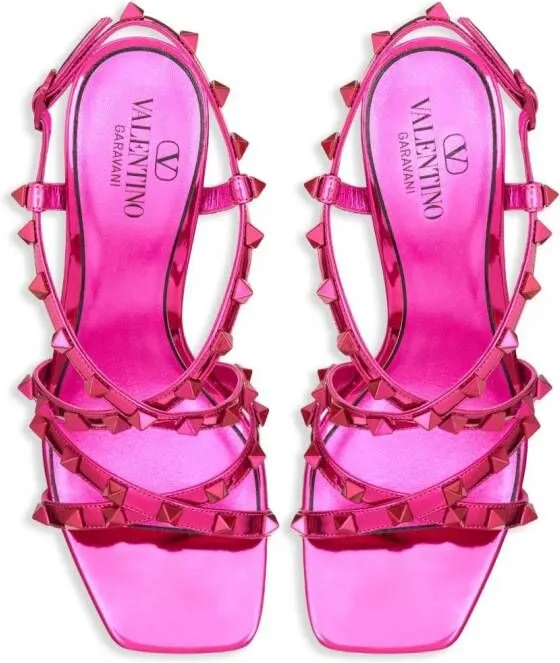 Valentino Garavani Rockstud 100mm mirrored sandals Pink