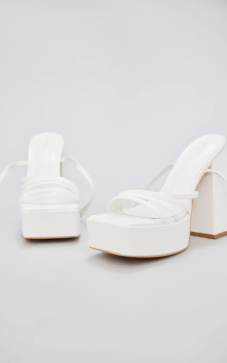 White Pu Platform Strappy Heeled Sandals