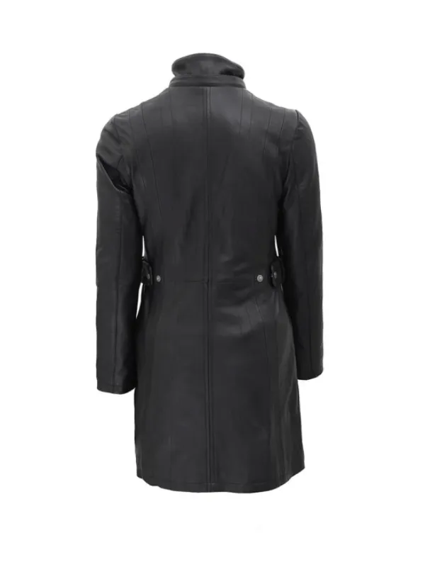 Women Black Leather Hooded Shearling Coat