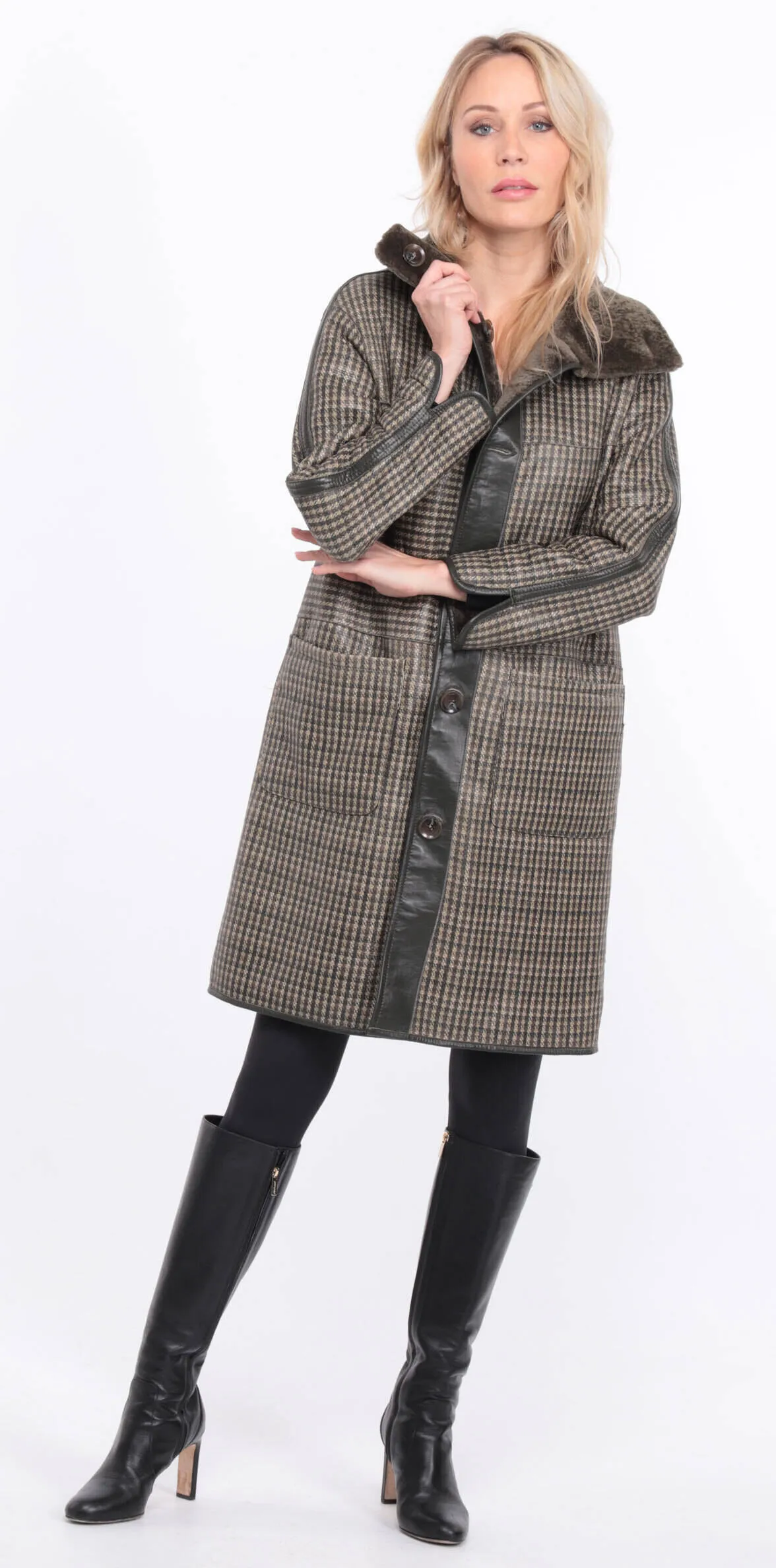 Women's reversible khaki gaby sheepskin coat